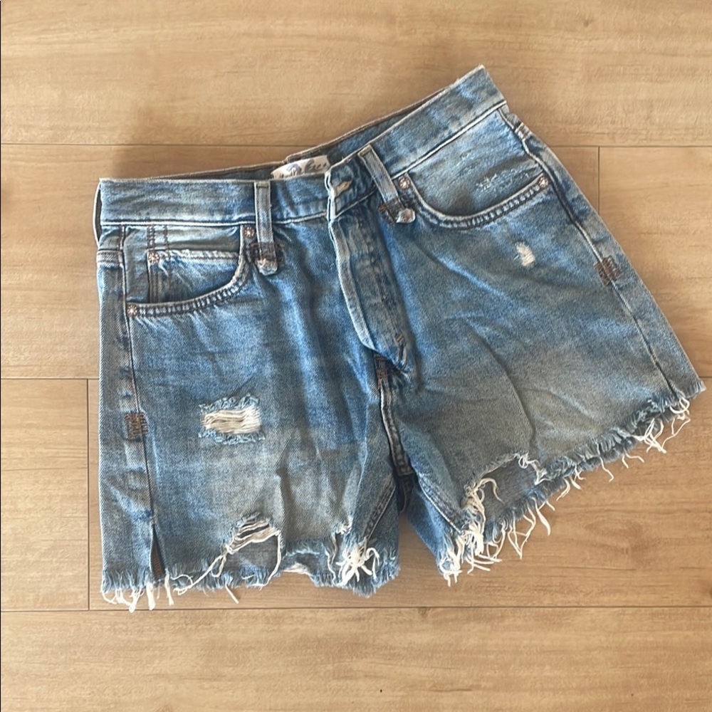 Free people Distressed Blue Denim Shorts